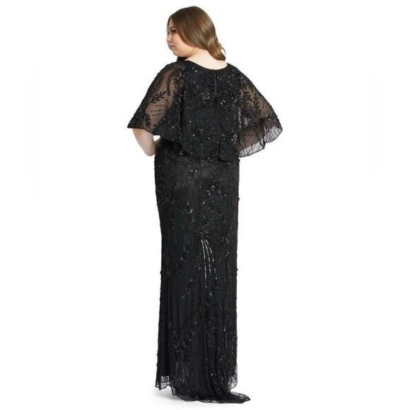 MAC DUGGAL Women’s Black Beaded V-Neck Sheer Cape Gown - Picture 13 of 14